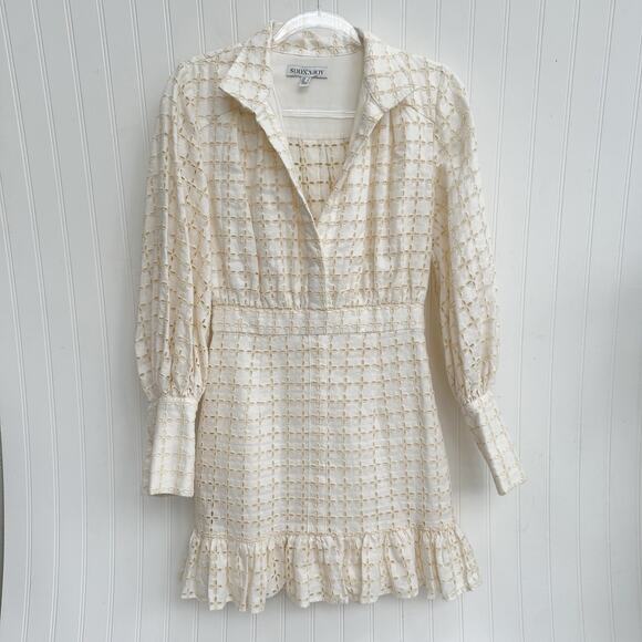 Shona Joy Penelope White Balloon Sleeve Mini Dress Cotton Women’s 4 - Picture 2 of 8